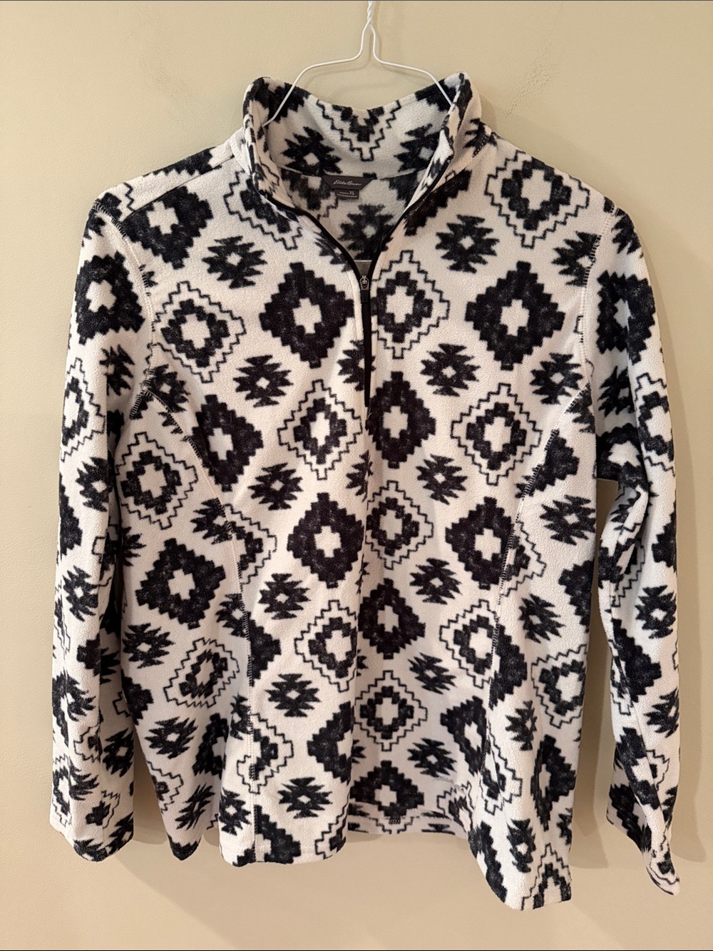 Eddie Bauer Black & White Geometric Quarter-Zip Fleece